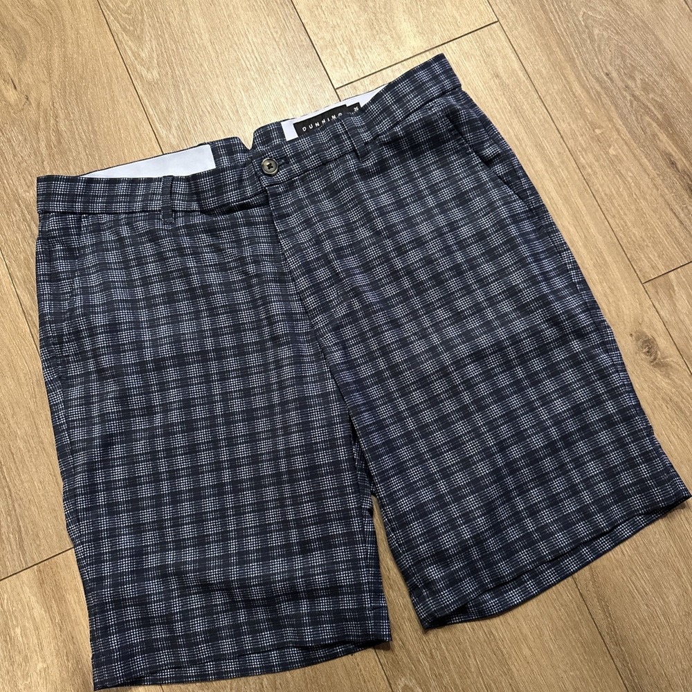 Dunning Men's Blue Plaid Performance Golf Shorts Stretch Size 35‎ 9" Inseam